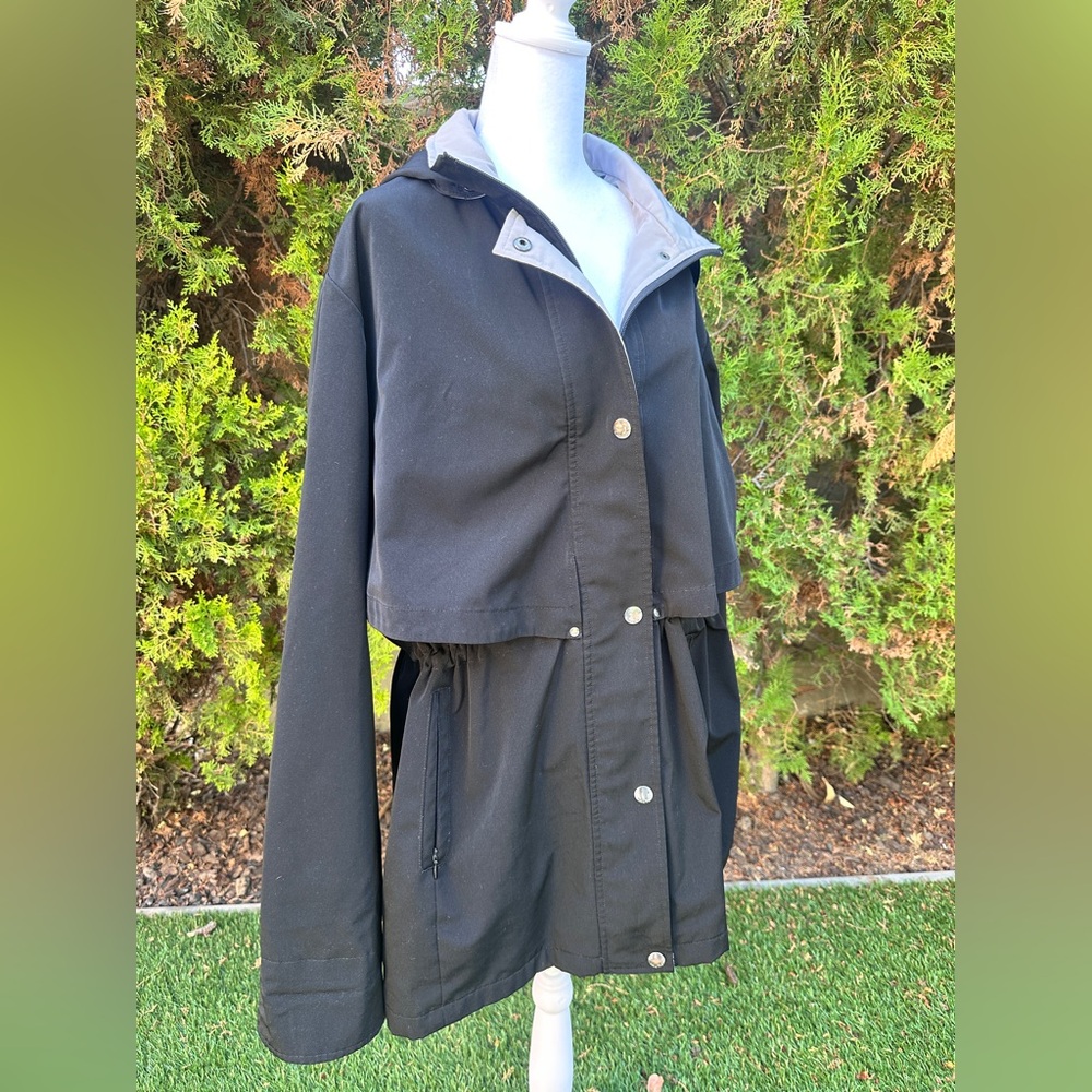 Nautica Women’s Black Zip Snap Button Rain Coat Jacket with Detachable Hood XL - Picture 3 of 7